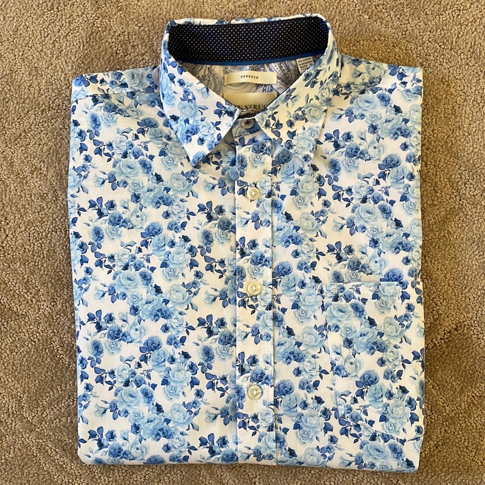 Mens Con.Struct Blue Flower Pattern Button Down S… - image 3
